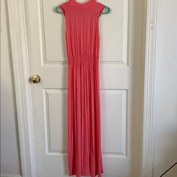 Beautiful Coral Colored Sleeveless Long Dress - Picture 3 of 5